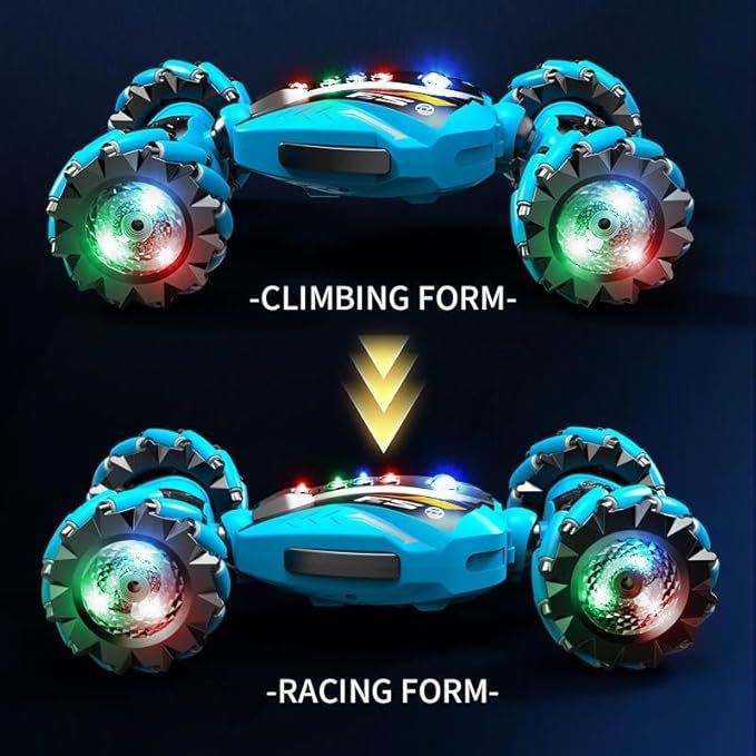 360 rotating stunt RC car for kids with LED wheels and climbing racing mode