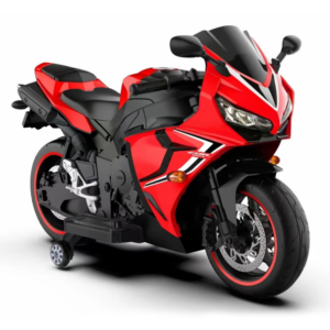 Kids Red Sports Electric Ride-On Bike with Training Wheels – Battery Powered Racing Motorcycle