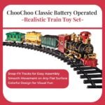 Rectangular green retail package for the KidzoSmile Toy Train set showcasing track paths and locomotive cars.